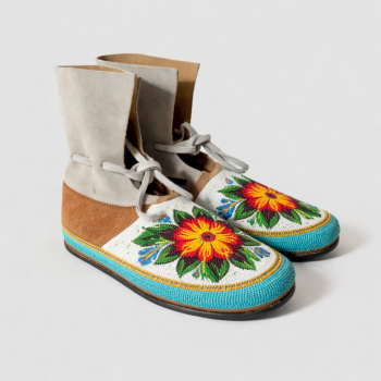 Handcrafted Vintage Minnetonka Beaded Suede Moccasins with Sunflower Motif For Unisex