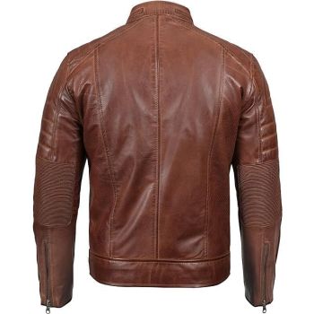 Classic Café Biker Style Real Lambskin Leather Jacket - Brown
