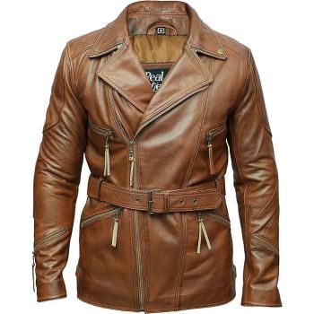 Cow Leather Trench Coat Biker Vintage Vexes Coat Camel Brown