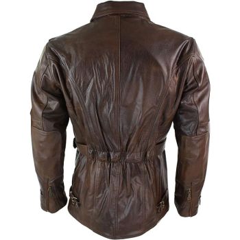 Men's Cow Leather Trench Coat Biker Vintage Vexes Coat-Brown 