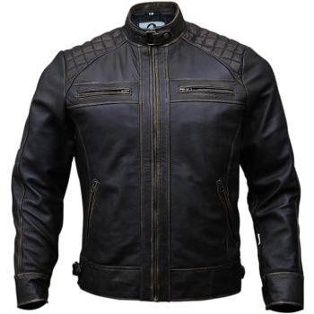 Black Texture Lambskin Leather Biker Jacket