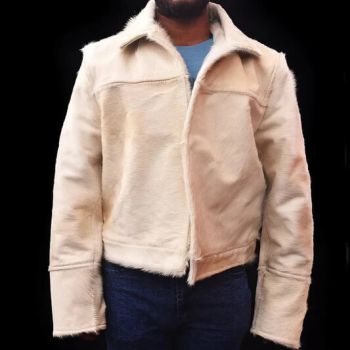 Men's White Hair On Cowhide Jacket