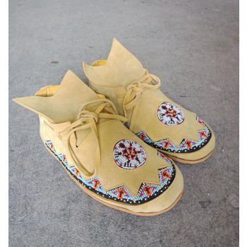 Vintage Suede Leather Minnetonka Handmade Beaded Moccasins Unisex Soft Sole 