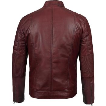 Classic Café Biker Style Real Lambskin Leather Jacket - Maroon