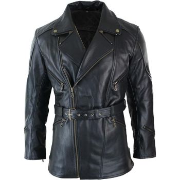 Men's Classic Cow Leather Trench Coat Biker Vintage Vexes Coat 