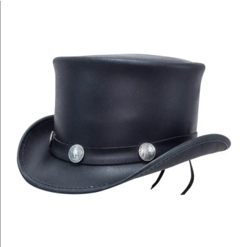 El Dorado Top Hat, Buffalo Band, American Leather Top Hat, Nickel Stylish Black Cowboy Hat Top Hats for Men