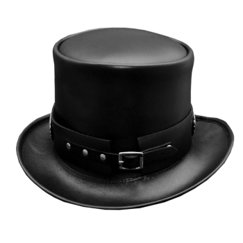 Leather Top Hat - Rocker Style Conchos Band - Black - Handmade