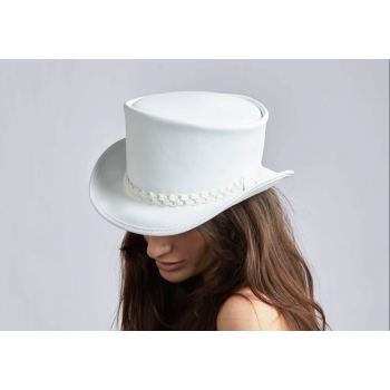 Handmade White Leather Hat Elegant victorian Design Perfect for Weddings Parties Events Unique Gift Stylish Accessory for Men and Women