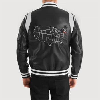 Liberte New Jersey Black Leather Varsity Jacket
