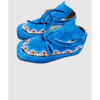 Vintage Turkish Minnetonka Beaded Suede Moccasins Soft Sole For Unisex