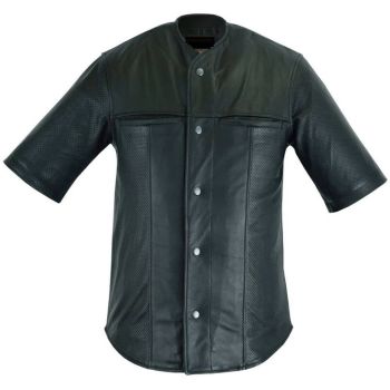 Men’s Black Perforated Sheepskin Leather Shirt