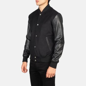 Vaxton Black Hybrid Varsity Jacket-Medium