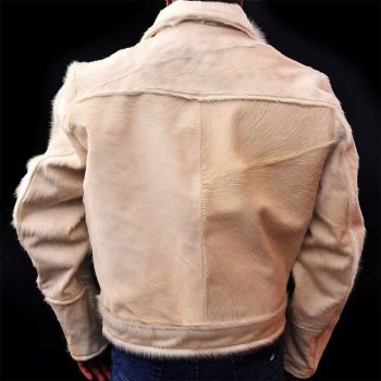 Men's White Hair On Cowhide Jacket