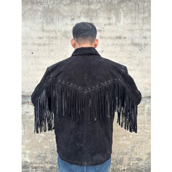 Men's Native American Suede Leather Jacket with Fringes & Zipper
