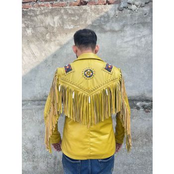 Men's Native Western Cowboy leather Jacket with fringes
