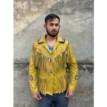 Men's Native Western Cowboy leather Jacket with fringes