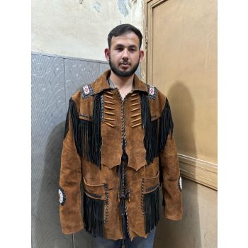 Men's Traditional Western Fringed Suede Leather Jacket