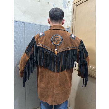 Men's Traditional Western Fringed Suede Leather Jacket