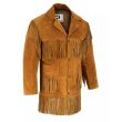  Native American Suede Coat with Simple Long Fringes -Golden Tan